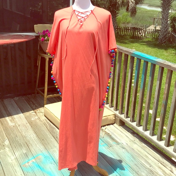 Dresses & Skirts - Peach 🍑 Pom Pom cover up ❤️💙💜🍀🐬🦀🎉